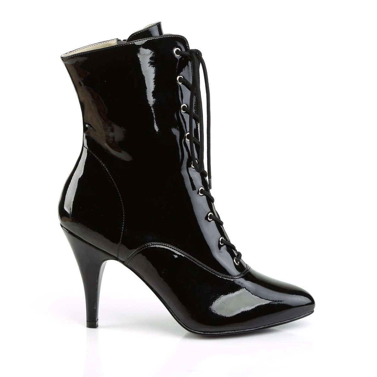 Pleaser Pink Label Dream-1020 B - Shiny Black High-Heel Single Sole Ankle Boots
