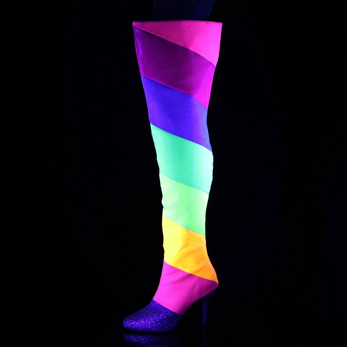 Pleaser Pink Label Dream-3012RBG RBOWG - Multicolour High-Heel Single Sole Thigh High Boots
