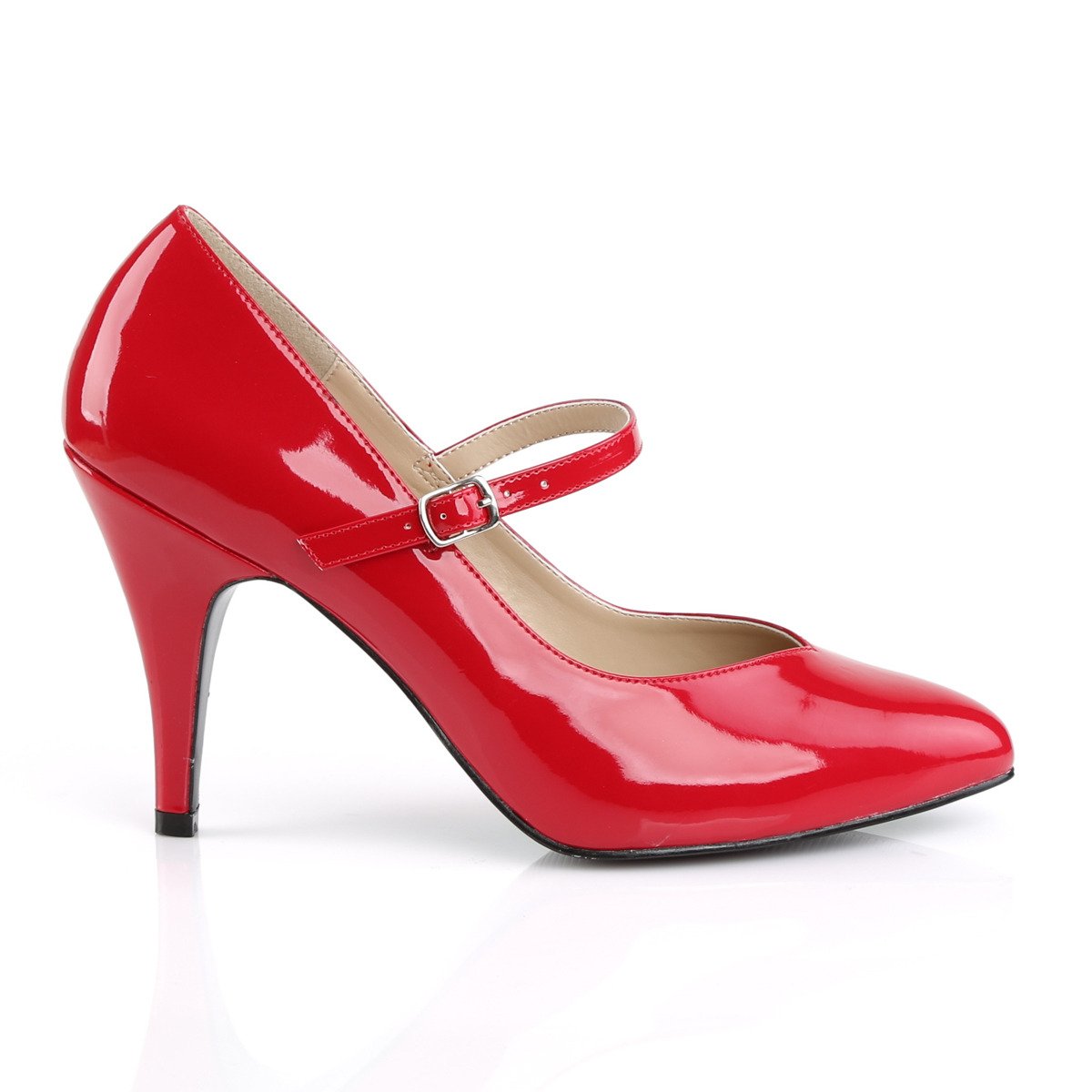 Pleaser Pink Label Dream-428 R - Shiny Red High-Heel Single Sole Pumps With Straps