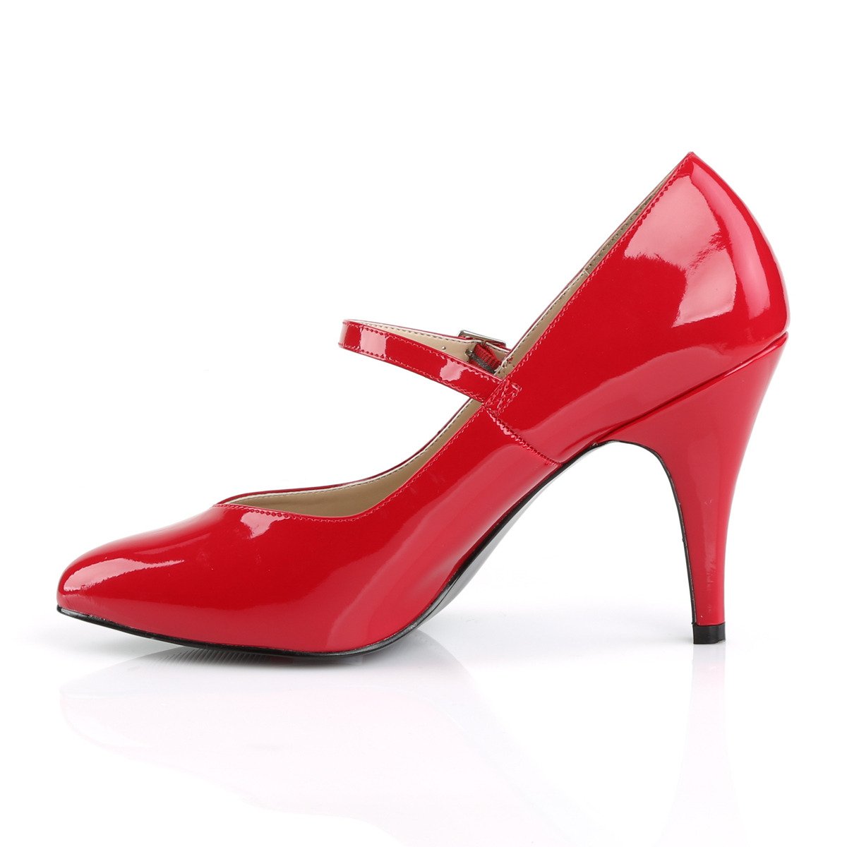 Pleaser Pink Label Dream-428 R - Shiny Red High-Heel Single Sole Pumps With Straps
