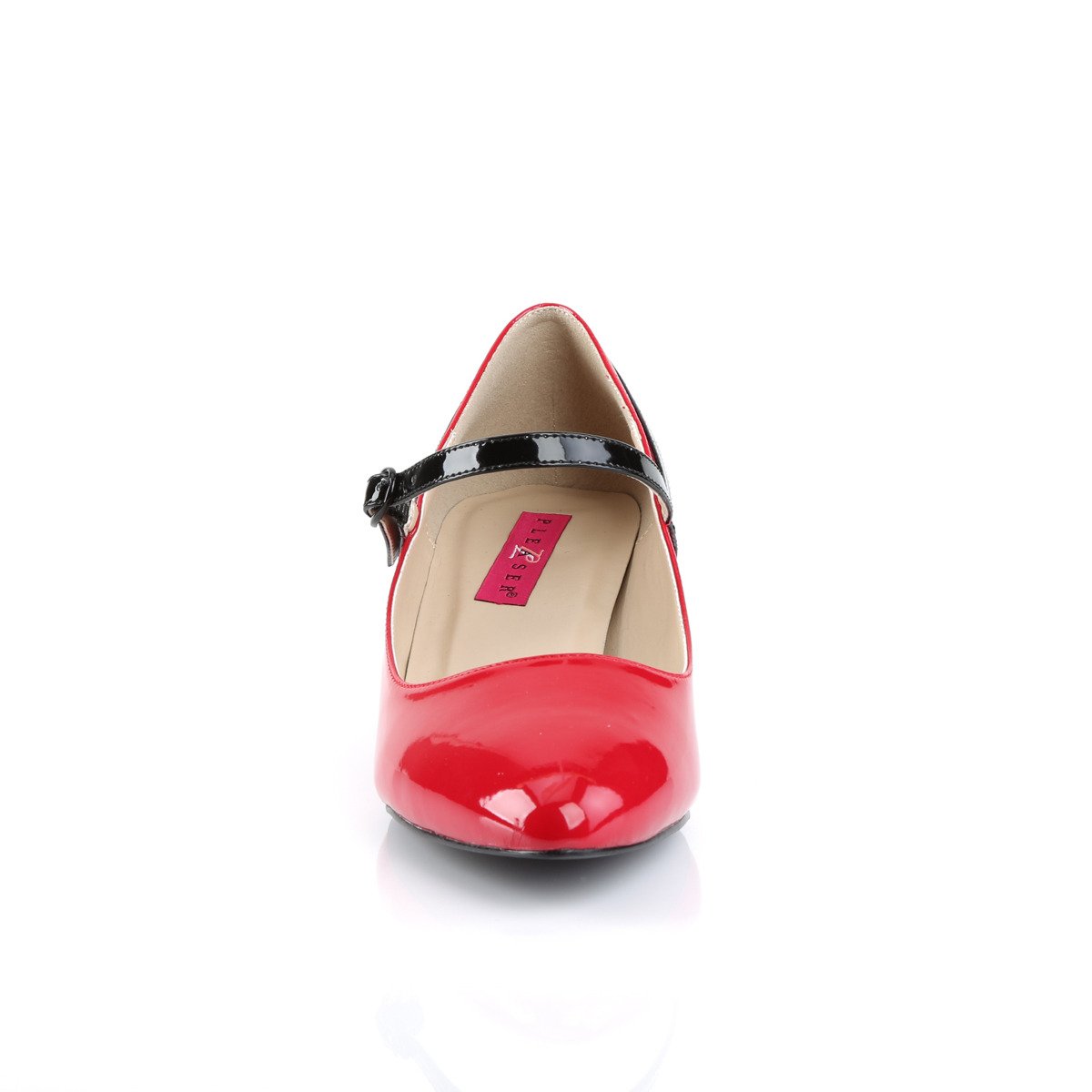 Pleaser Pink Label Fab-425 R-B - Shiny Red Single Sole Pumps With Straps