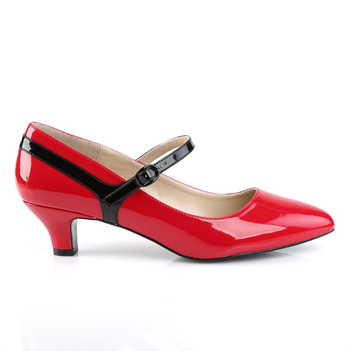 Pleaser Pink Label Fab-425 R-B - Shiny Red Single Sole Pumps With Straps