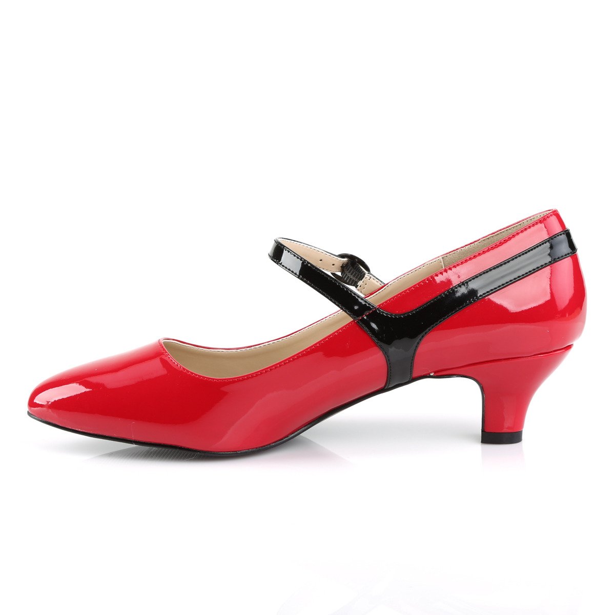 Pleaser Pink Label Fab-425 R-B - Shiny Red Single Sole Pumps With Straps