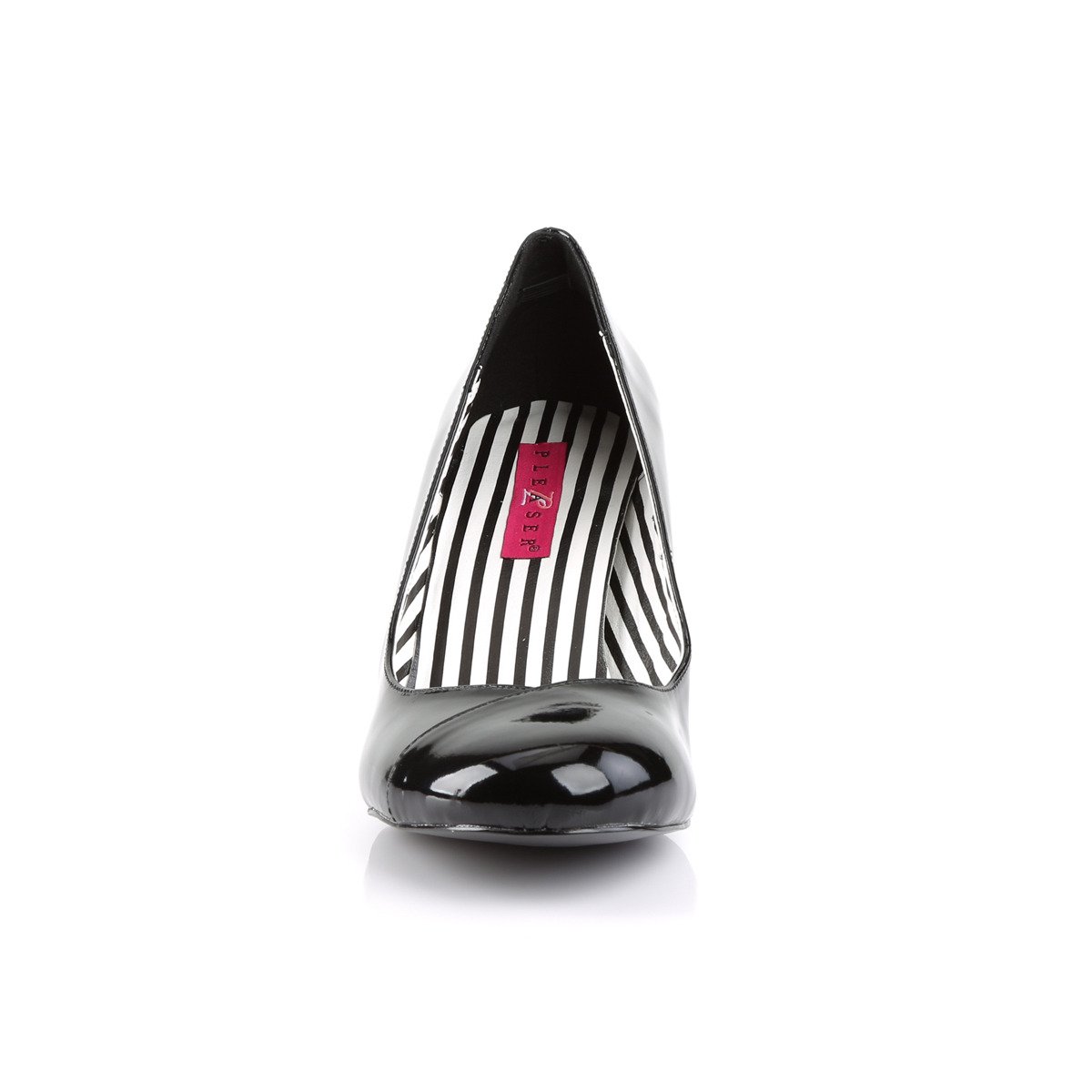 Pleaser Pink Label Jenna-01 B - Shiny Black Chunky-Heel Stilettos