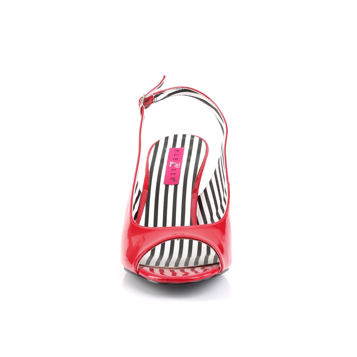 Pleaser Pink Label Jenna-02 R - Shiny Red Chunky-Heel Peep Toe And Sling Back Single Sole Heels