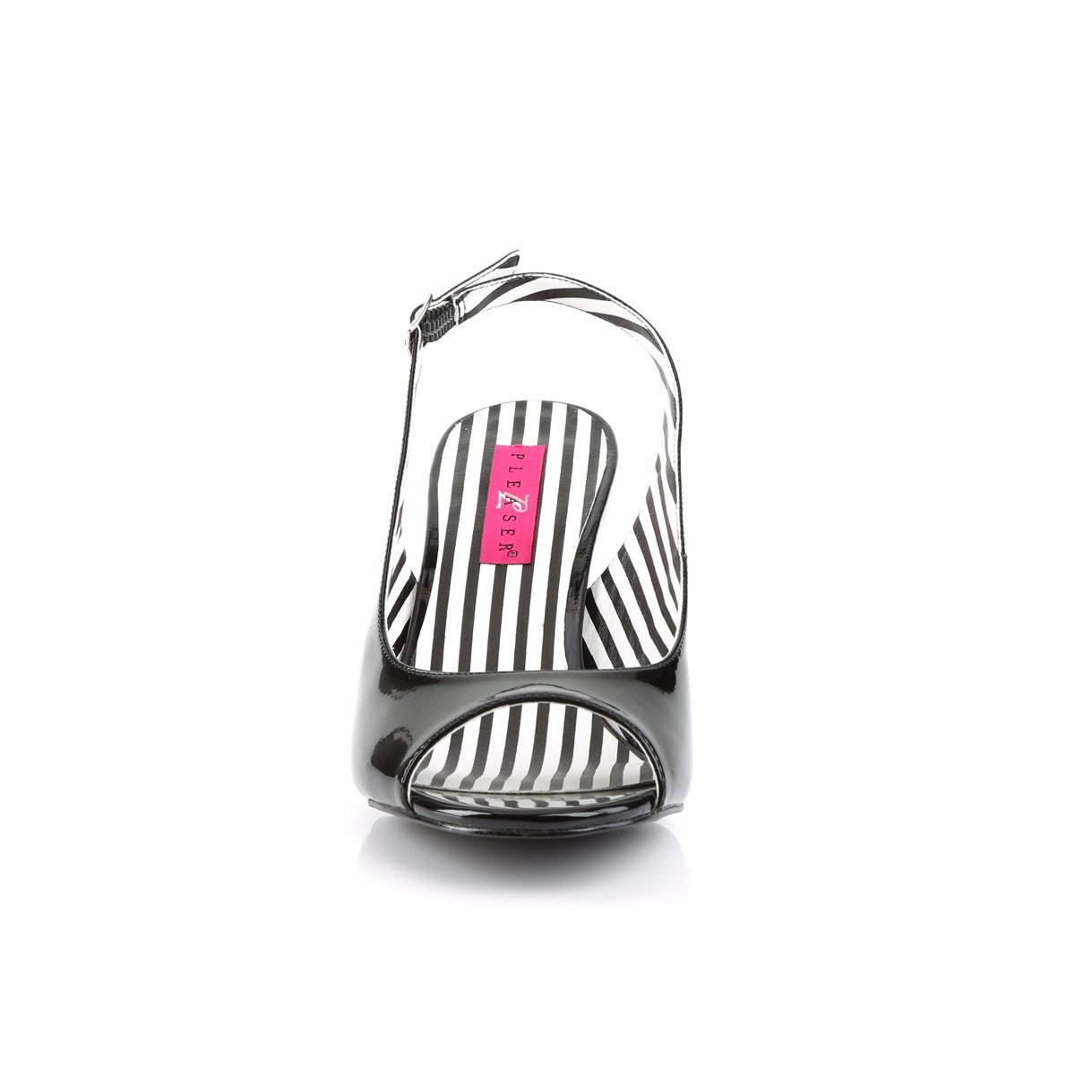 Pleaser Pink Label Jenna-02 B - Shiny Black Chunky-Heel Peep Toe And Sling Back Single Sole Heels