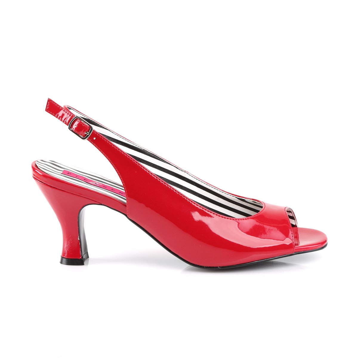 Pleaser Pink Label Jenna-02 R - Shiny Red Chunky-Heel Peep Toe And Sling Back Single Sole Heels
