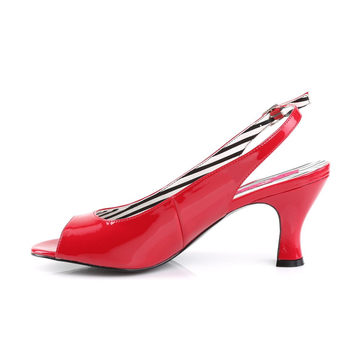 Pleaser Pink Label Jenna-02 R - Shiny Red Chunky-Heel Peep Toe And Sling Back Single Sole Heels