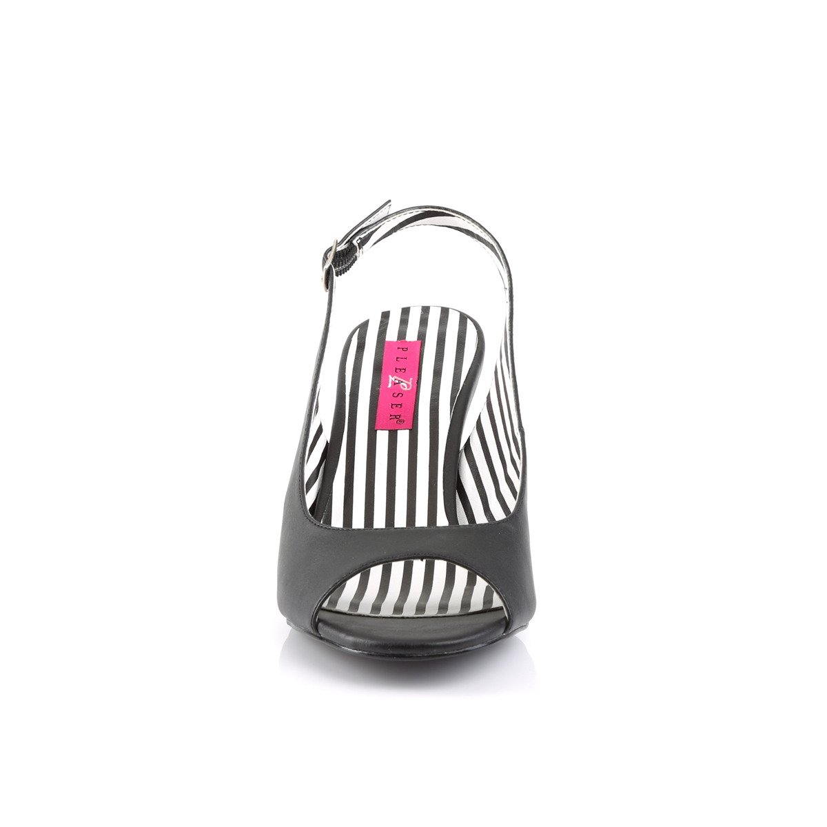 Pleaser Pink Label Jenna-02 BPU - Black Chunky-Heel Peep Toe And Sling Back Single Sole Heels