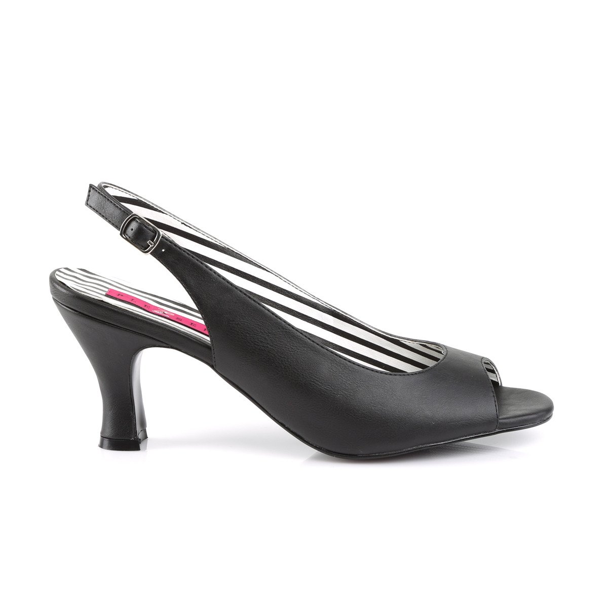 Pleaser Pink Label Jenna-02 BPU - Black Chunky-Heel Peep Toe And Sling Back Single Sole Heels
