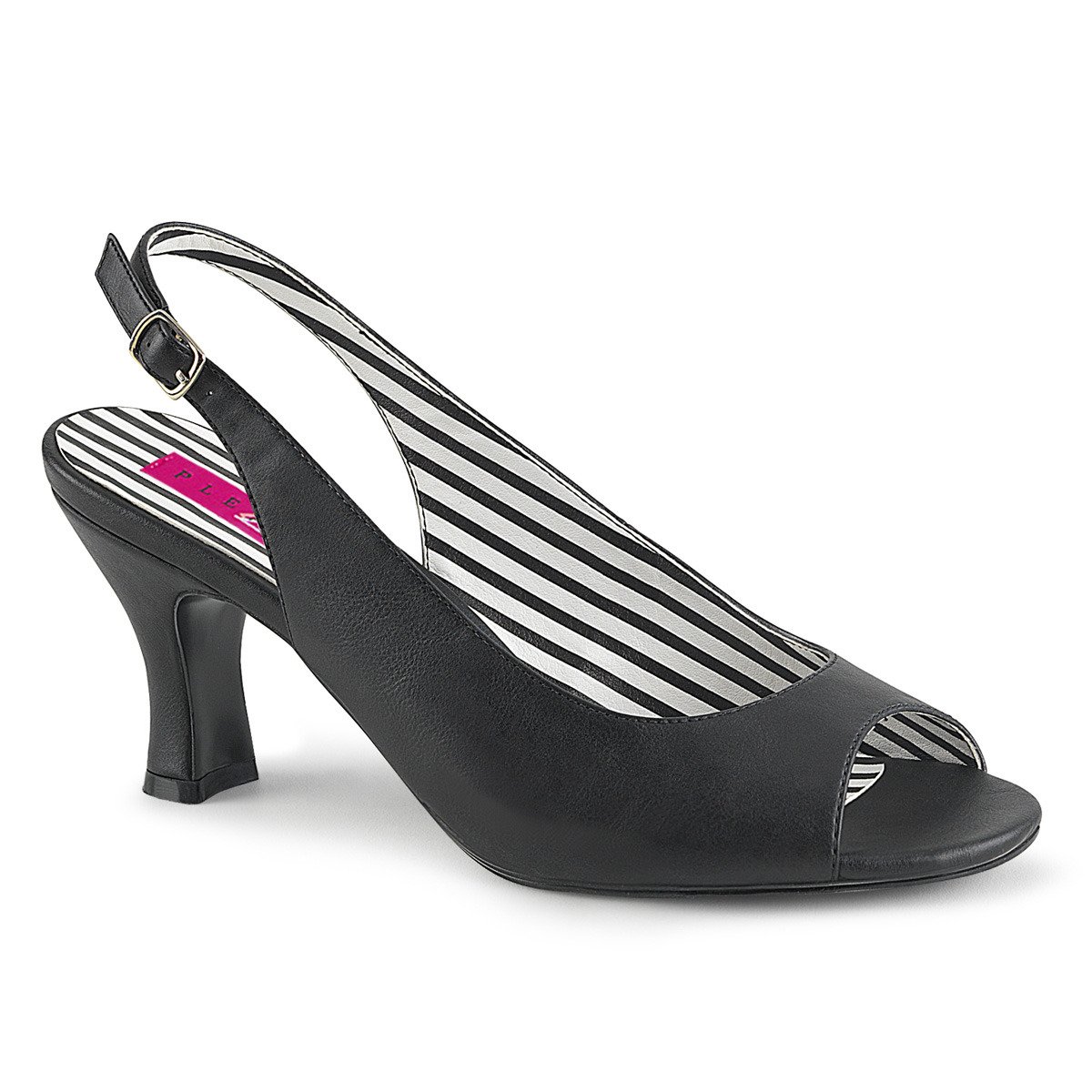 Pleaser Pink Label Jenna-02 BPU - Black Chunky-Heel Peep Toe And Sling Back Single Sole Heels