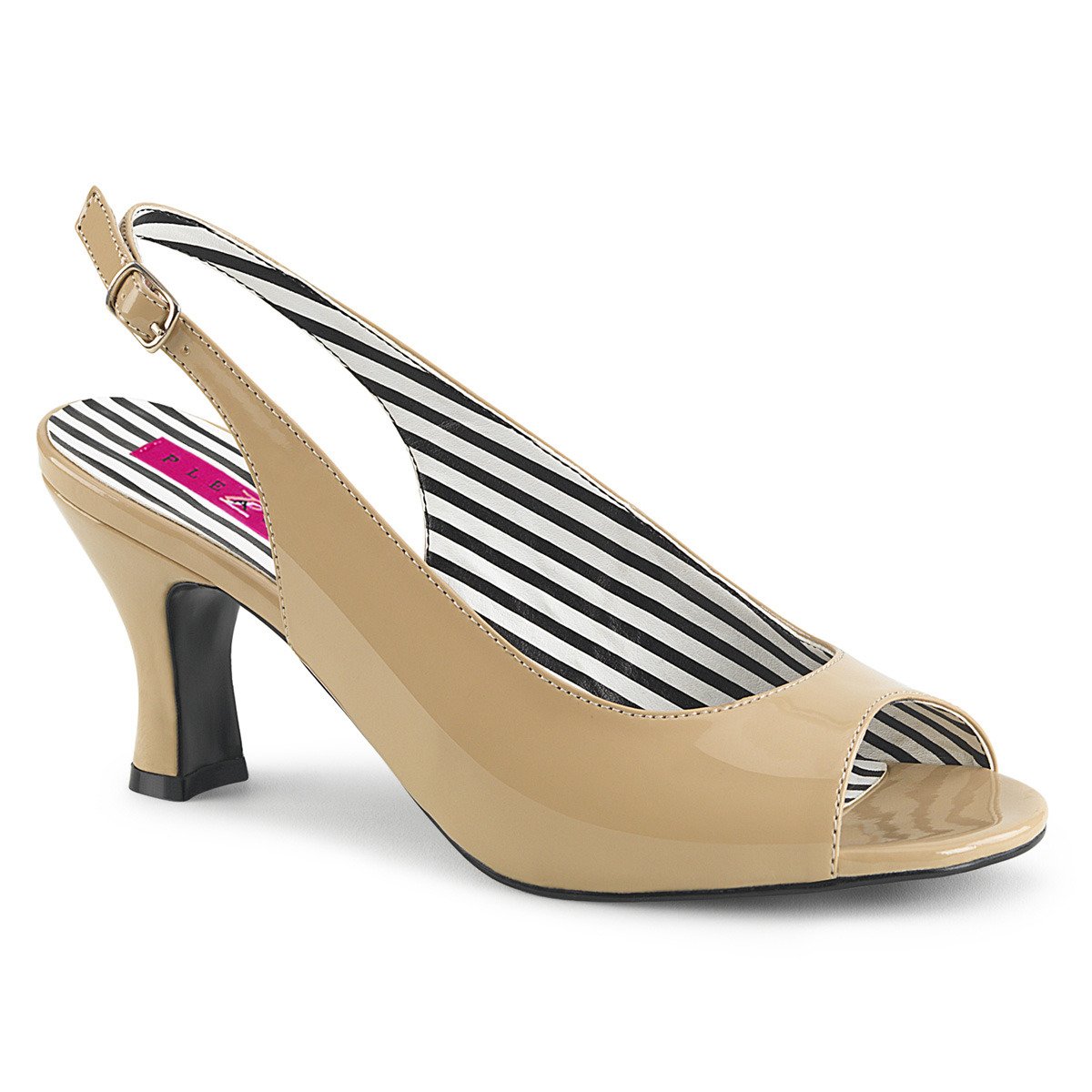 Pleaser Pink Label Jenna-02 CR - Shiny Beige Chunky-Heel Peep Toe And Sling Back Single Sole Heels