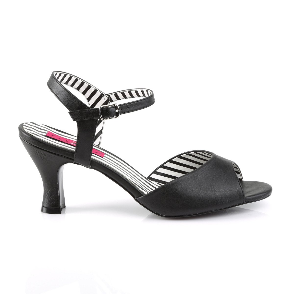 Pleaser Pink Label Jenna-09 BPU - Black Chunky-Heel Single Sole Sandals