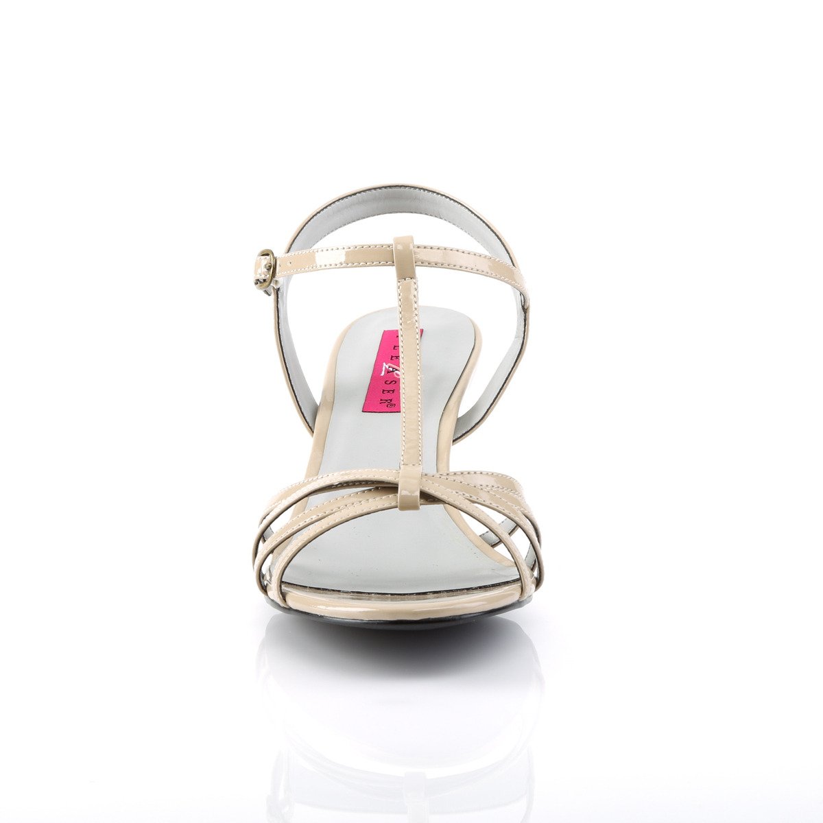 Pleaser Pink Label Kitten-06 CR - Shiny Beige Heeled Single Sole Sandals