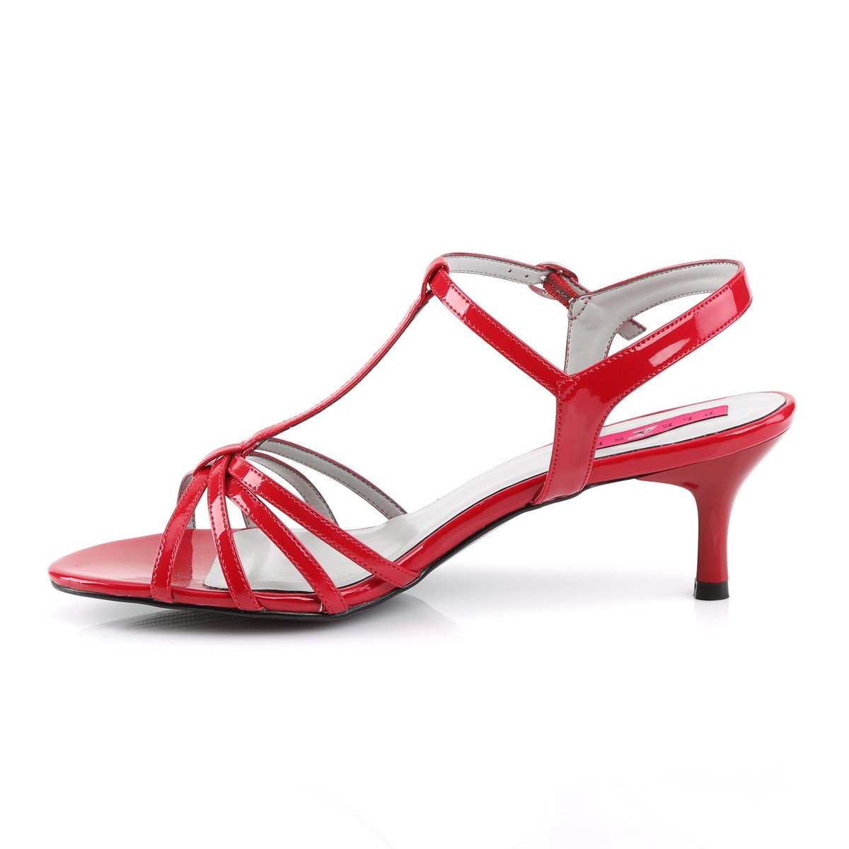 Pleaser Pink Label Kitten-06 R - Shiny Red Heeled Single Sole Sandals