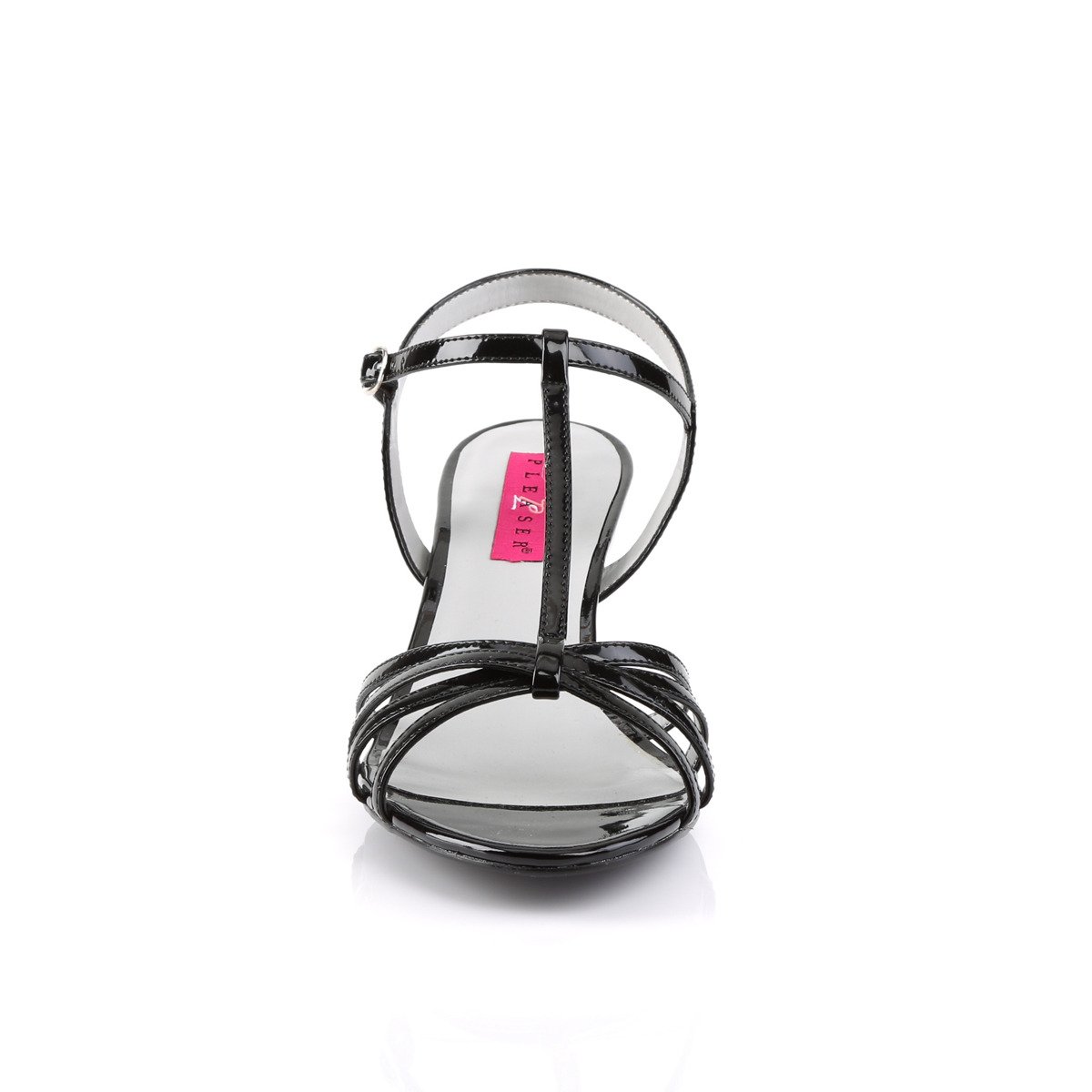 Pleaser Pink Label Kitten-06 B - Shiny Black Heeled Single Sole Sandals