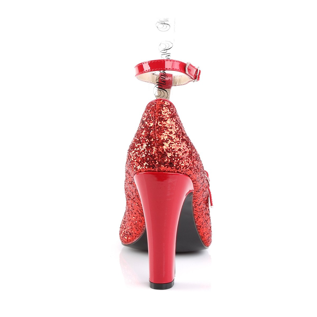 Pleaser Pink Label Queen-01 R-RG - Red High Chunky-Heel Single Sole Pumps With Straps