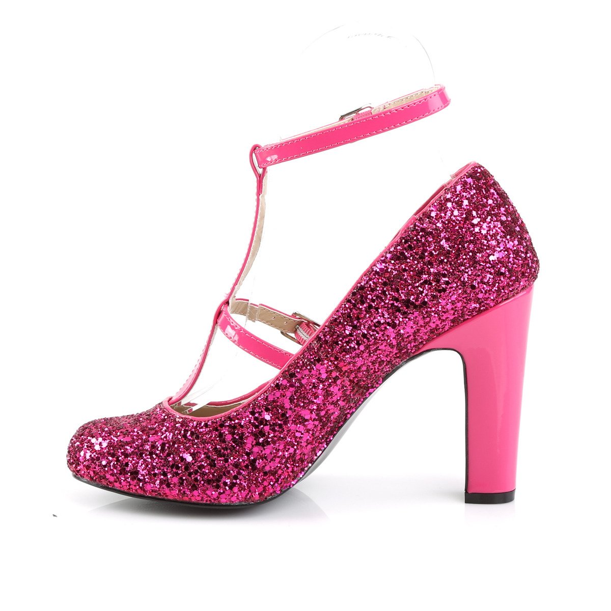 Pleaser Pink Label Queen-01 HP-HPG - Pink High Chunky-Heel Single Sole Pumps With Straps