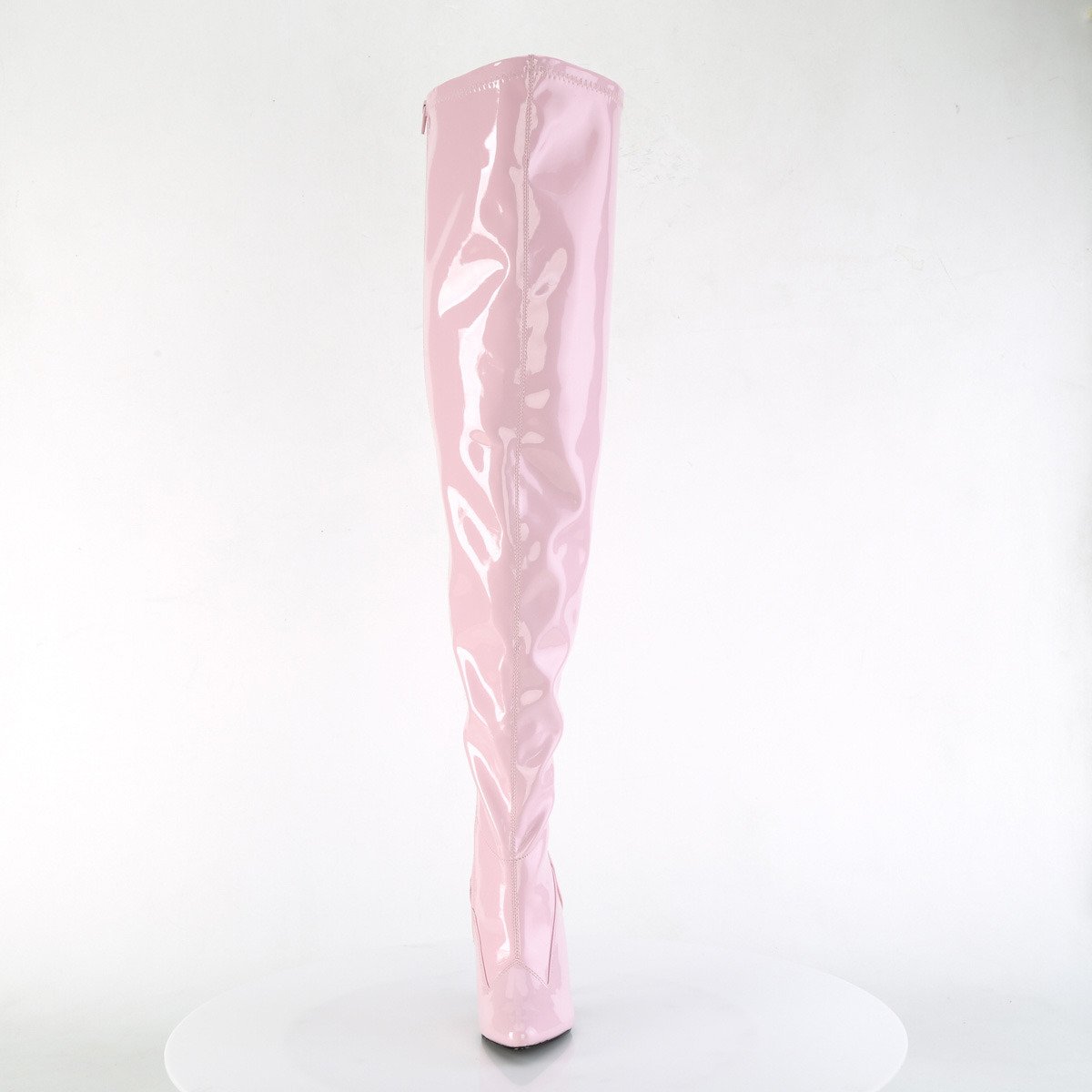 Pleaser Seduce-3000WC BP - Shiny Pink High-Heel Single Sole Thigh High Boots With Widened Calf