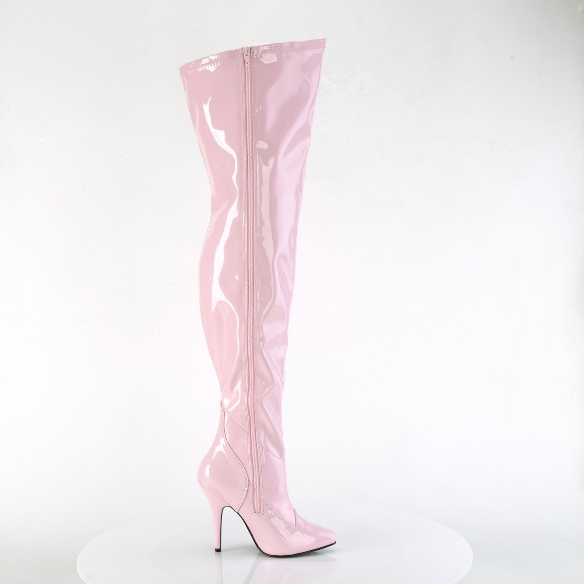 Pleaser Seduce-3000WC BP - Shiny Pink High-Heel Single Sole Thigh High Boots With Widened Calf