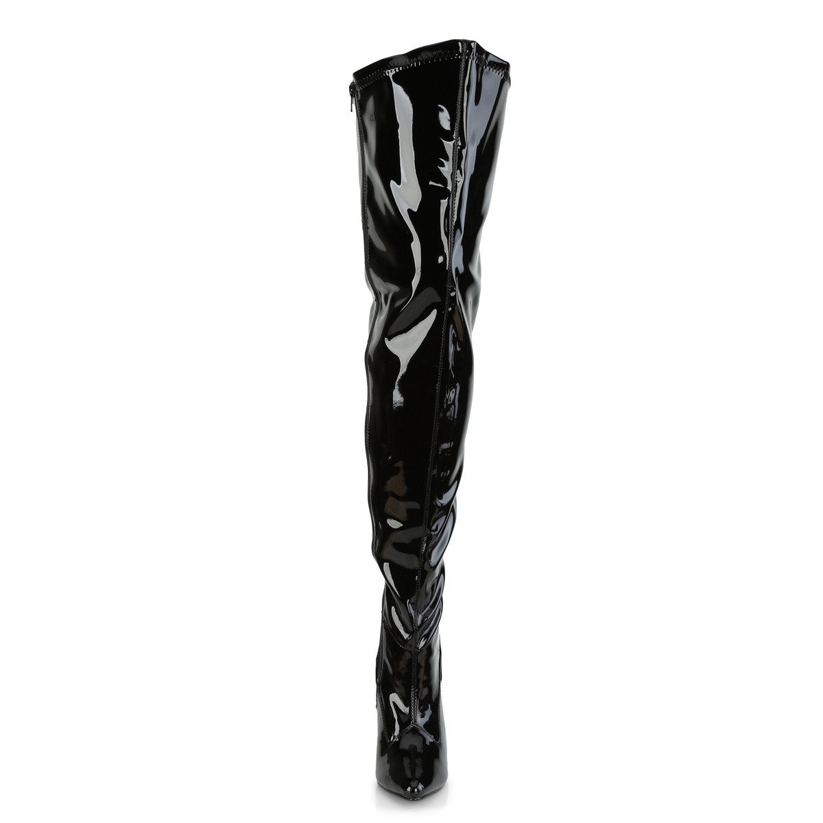 Pleaser Pink Label Seduce-3000WC B - Shiny Black High-Heel Single Sole Thigh High Boots With Widened Calf