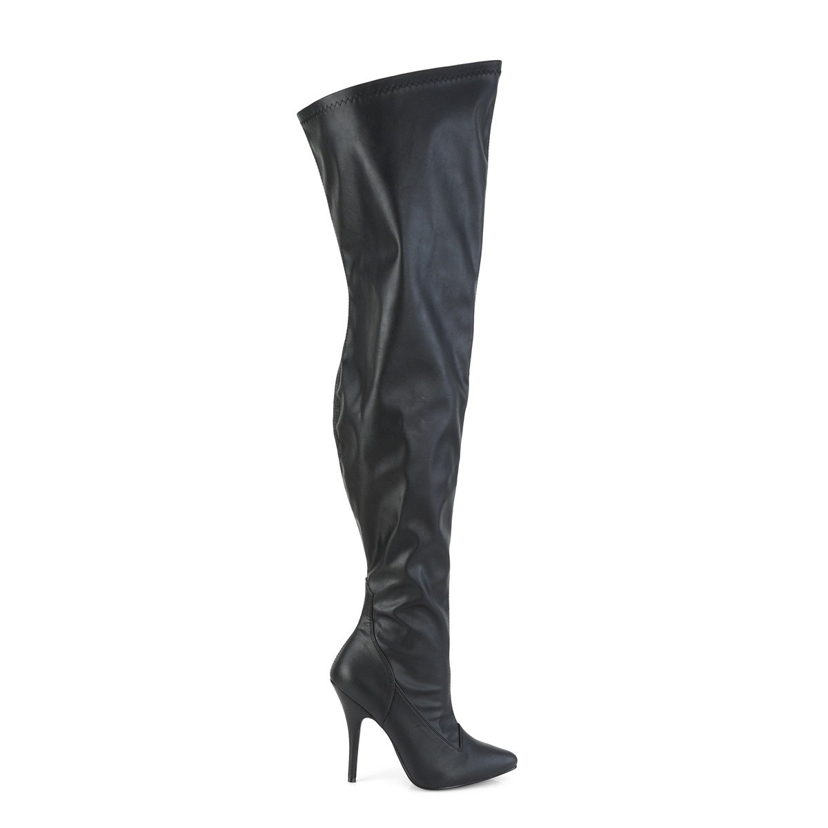 Pleaser Pink Label Seduce-3000WC BPU - Black High-Heel Single Sole Thigh High Boots With Widened Calf