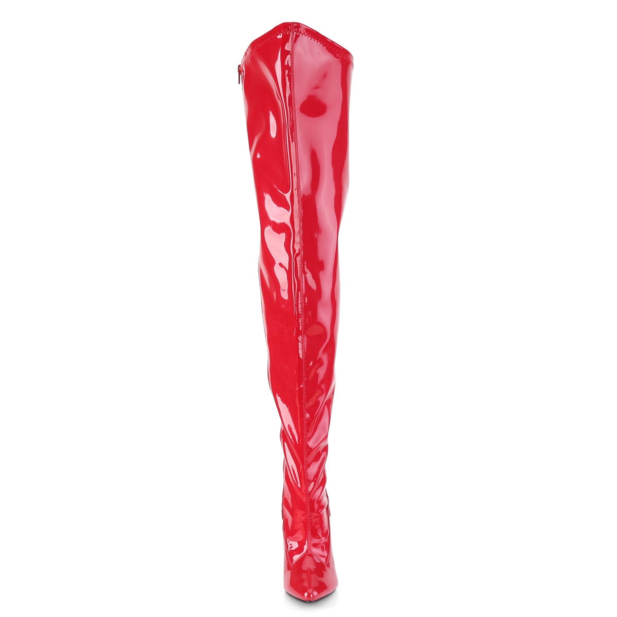 Pleaser Pink Label Seduce-3000WC R - Shiny Red High-Heel Single Sole Thigh High Boots With Widened Calf