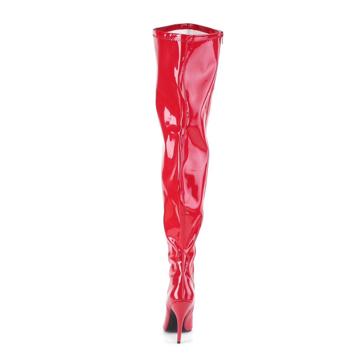 Pleaser Pink Label Seduce-3000WC R - Shiny Red High-Heel Single Sole Thigh High Boots With Widened Calf
