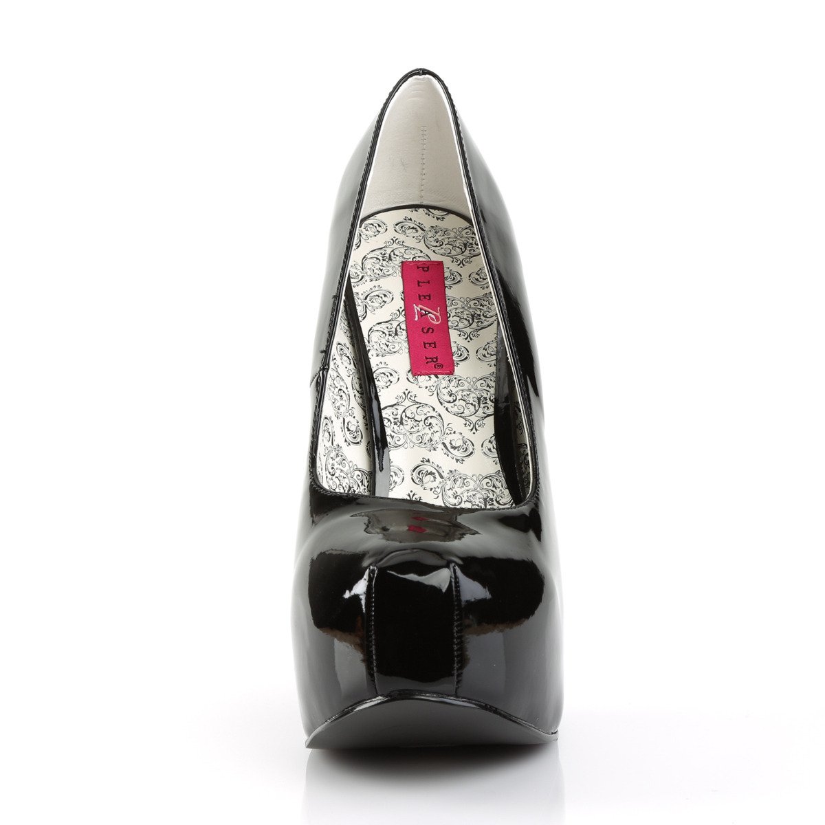 Pleaser Pink Label Teeze-06W B - Shiny Black Platform High-Heel Heels