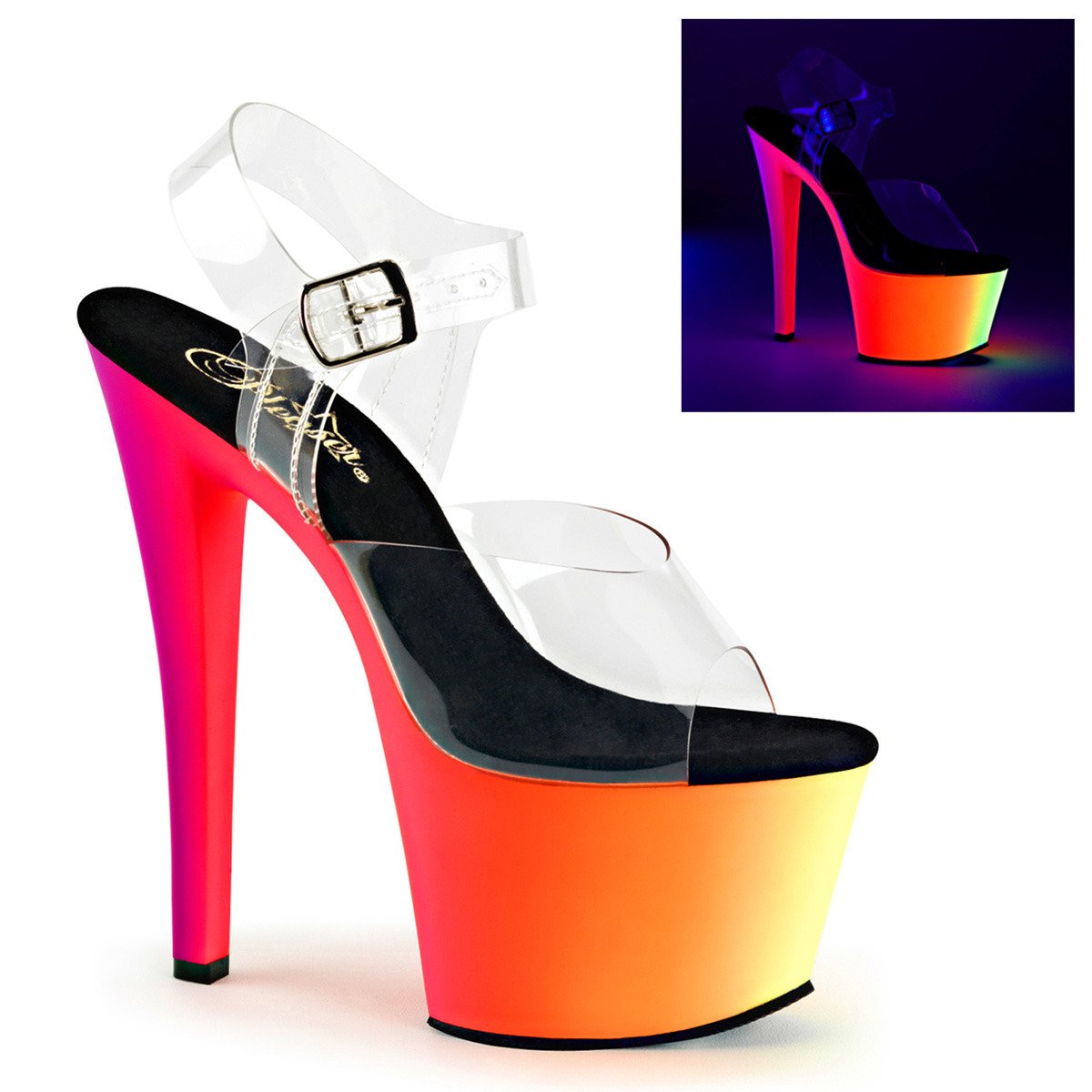 Pleaser Rainbow-308UV C/NMC - Clear Uv Reactive High-Platform Sandals