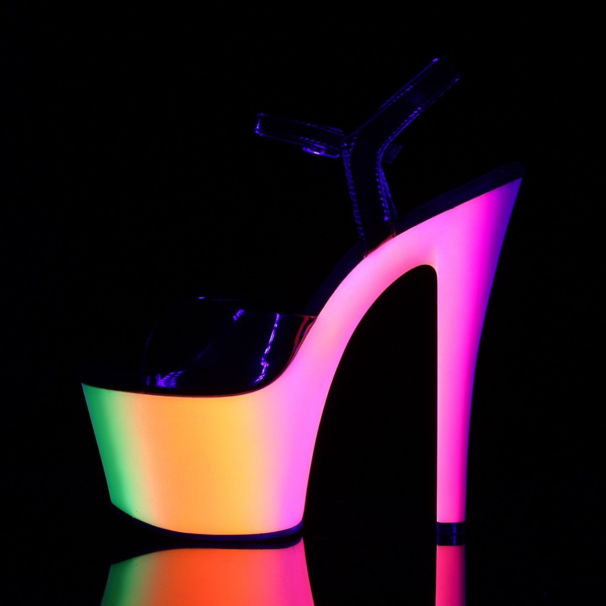 Pleaser Rainbow-309UV B/NMC - Shiny Black Uv Reactive High-Platform Sandals