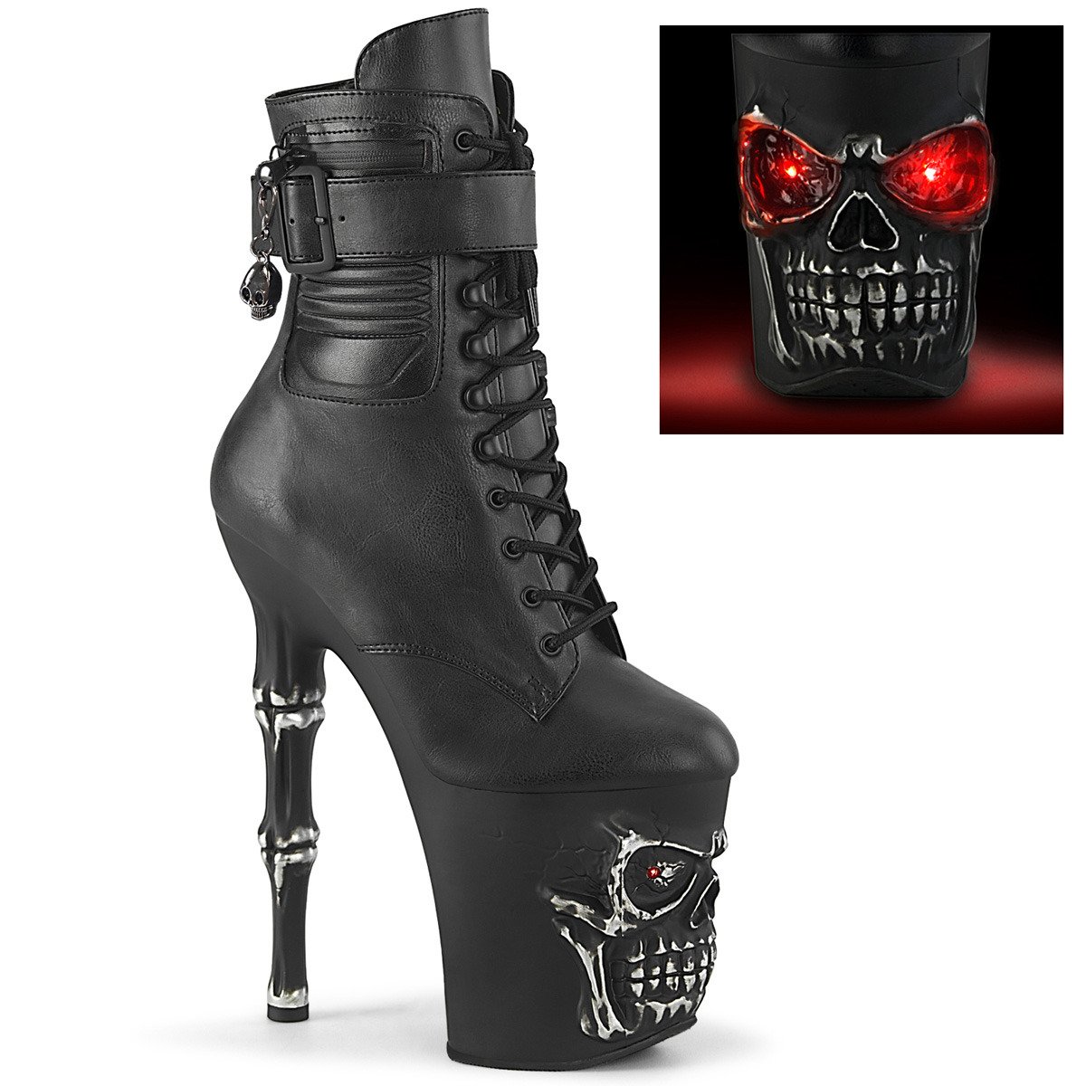 Pleaser Rapture-1020STR-LT BPU/M - Black Illuminating High-Platform Ankle Boots