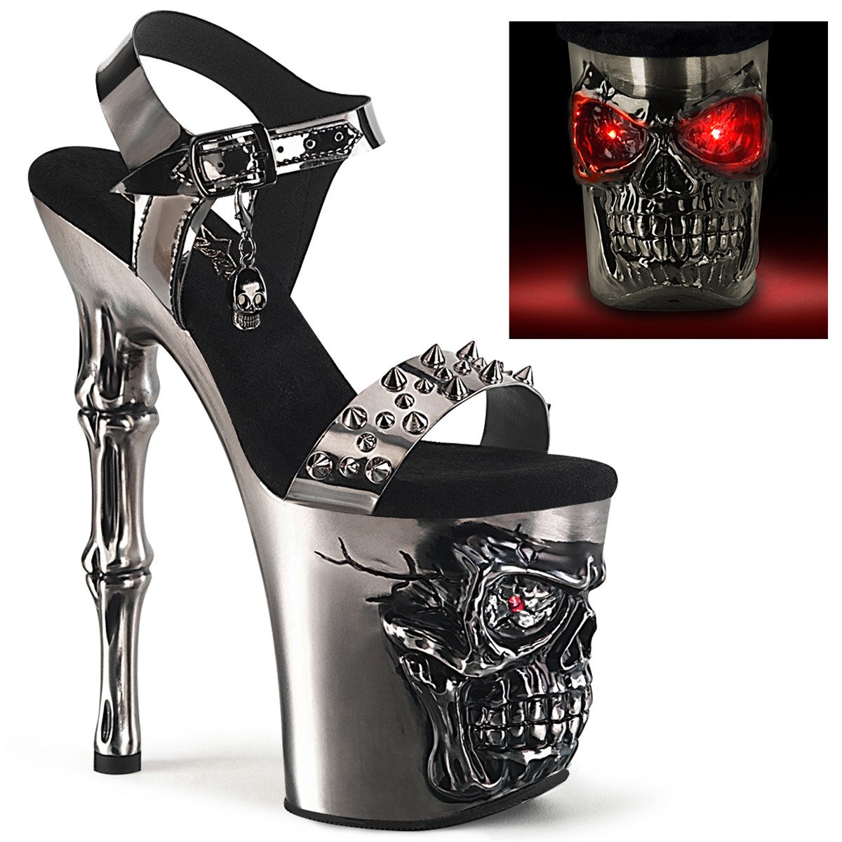 Pleaser Rapture-812-LT PWTPU/M - Silver Illuminating High-Platform Sandals