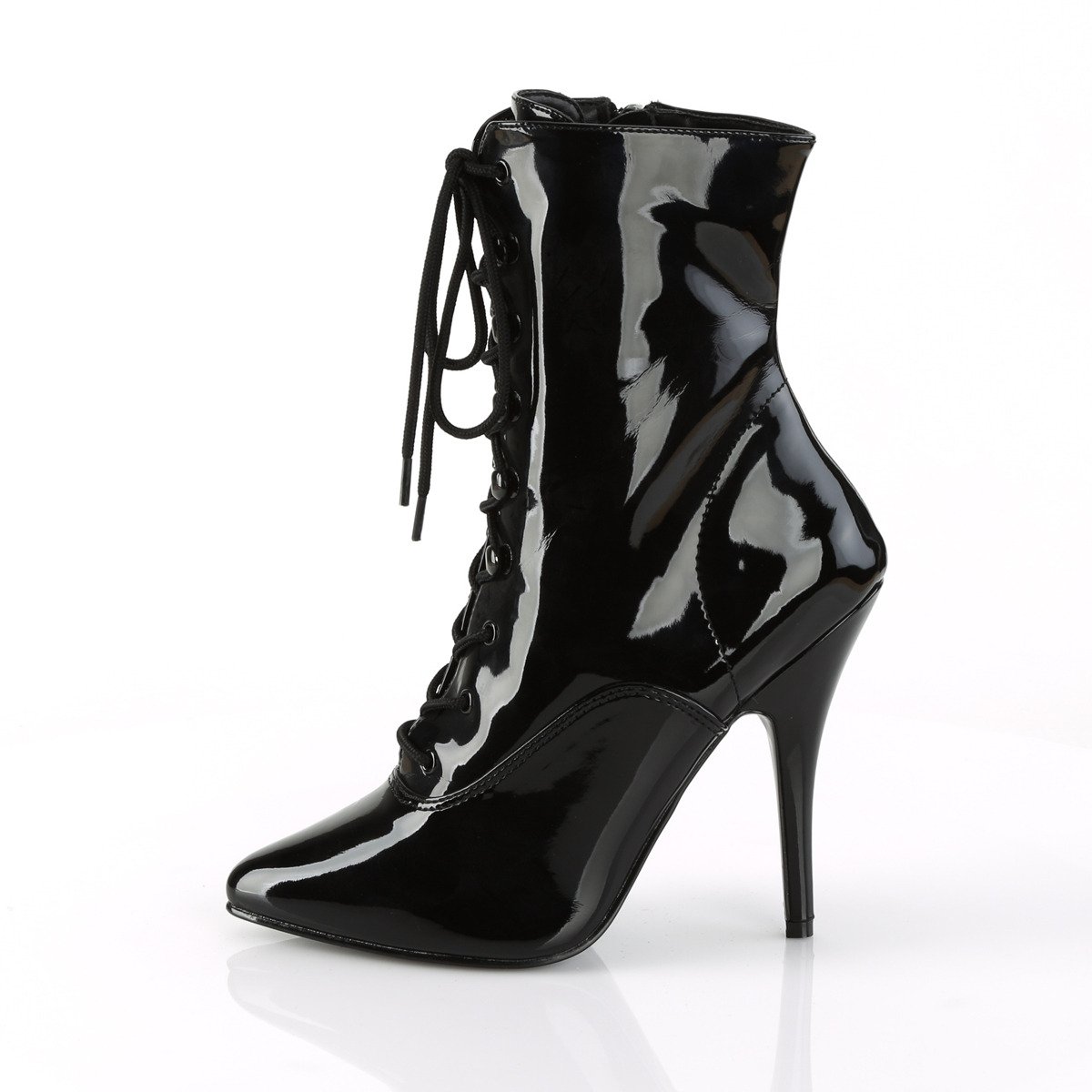 Pleaser Seduce-1020 B - Shiny Black High-Heel Single Sole Ankle Boots