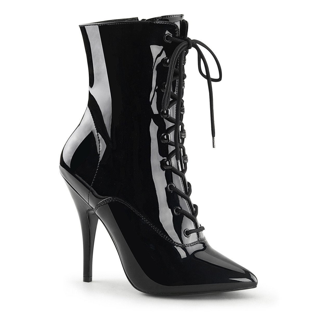Pleaser Seduce-1020 B - Shiny Black High-Heel Single Sole Ankle Boots