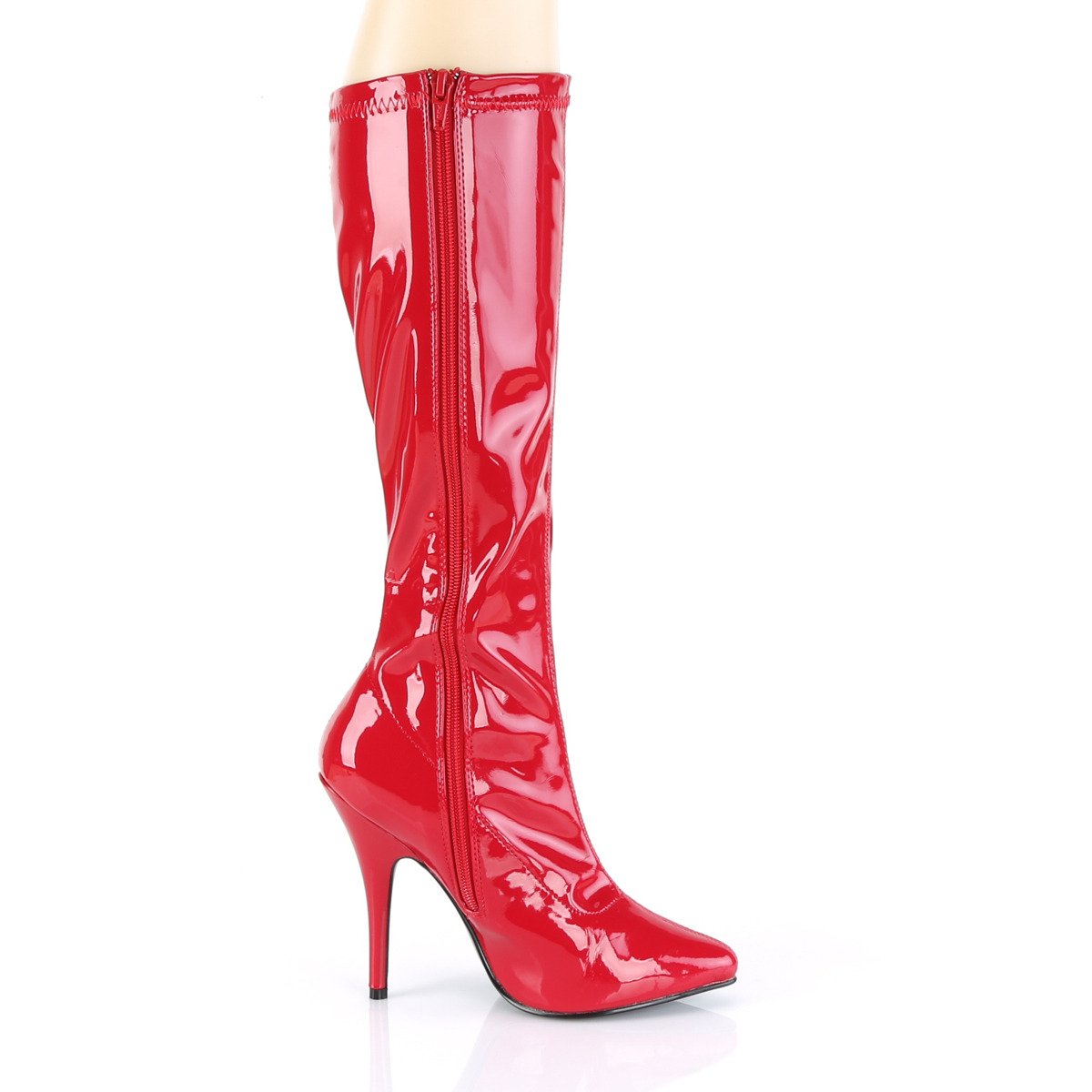 Pleaser Seduce-2000 R - Shiny Red High-Heel Knee High Single Sole Boots