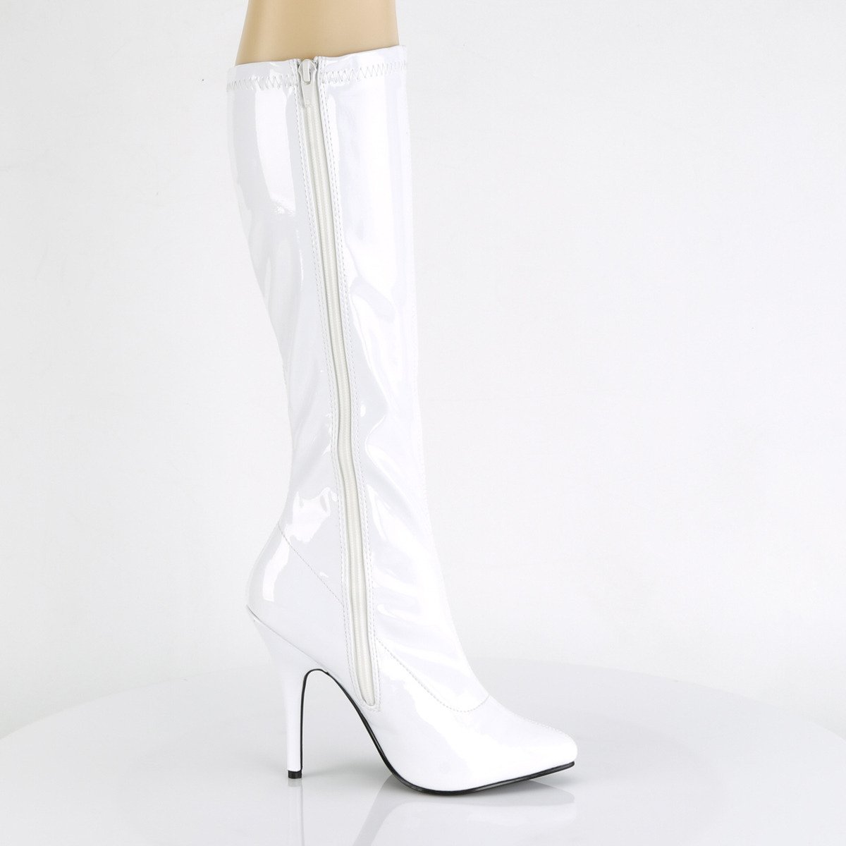 Pleaser Seduce-2000 W - Shiny White High-Heel Knee High Single Sole Boots