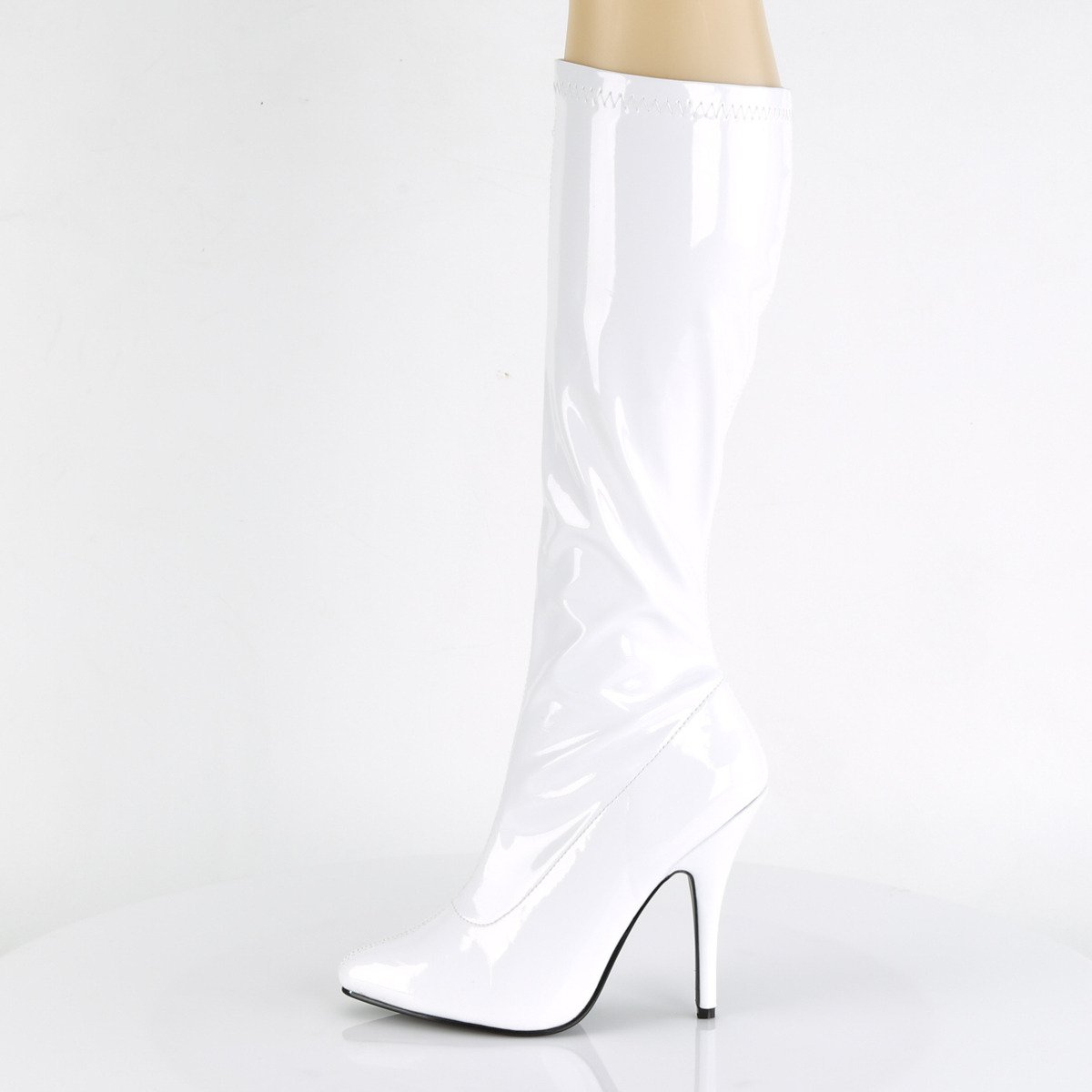 Pleaser Seduce-2000 W - Shiny White High-Heel Knee High Single Sole Boots