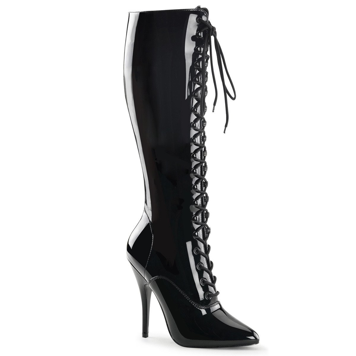 Pleaser Seduce-2020 B - Shiny Black High-Heel Knee High Single Sole Boots