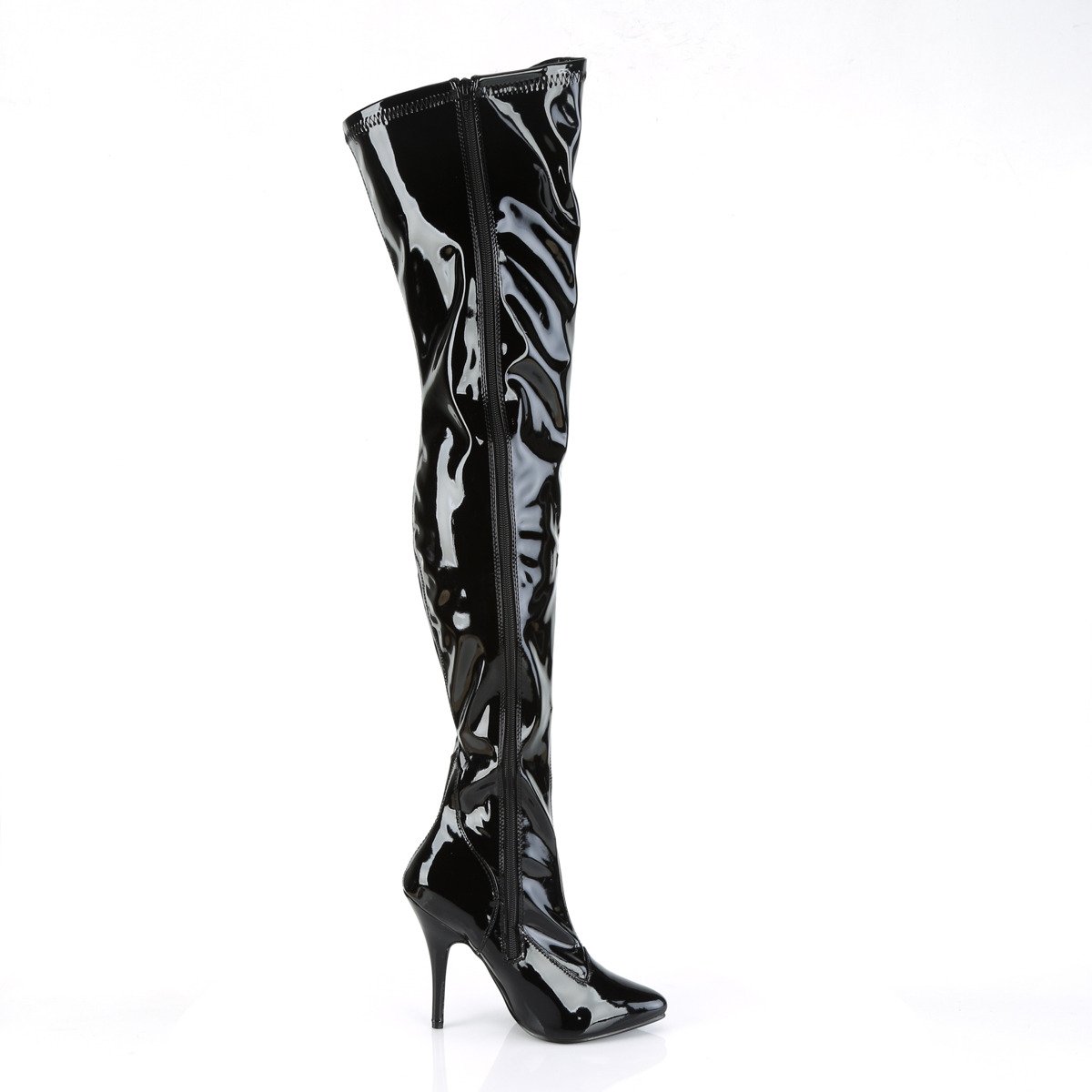 Pleaser Seduce-3000 B - Shiny Black High-Heel Single Sole Thigh High Boots