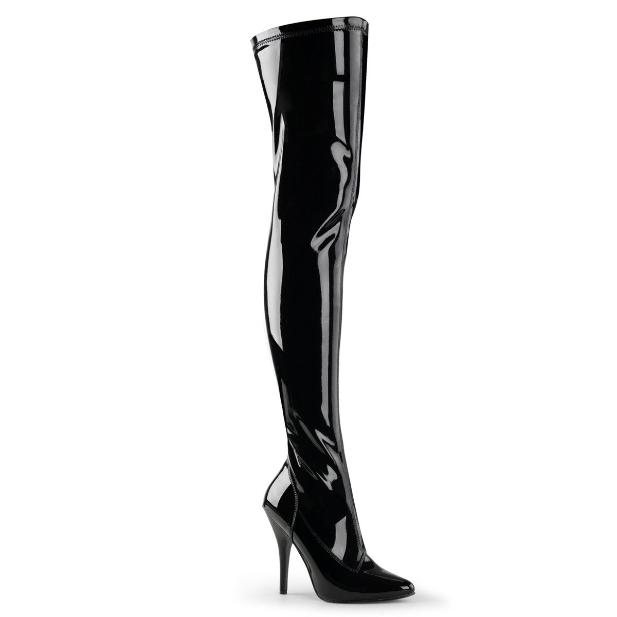 Pleaser Seduce-3000 B - Shiny Black High-Heel Single Sole Thigh High Boots