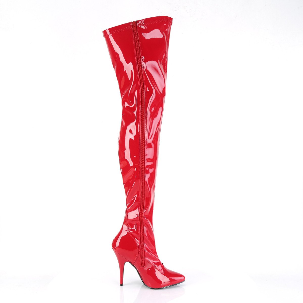 Pleaser Seduce-3000 R - Shiny Red High-Heel Single Sole Thigh High Boots