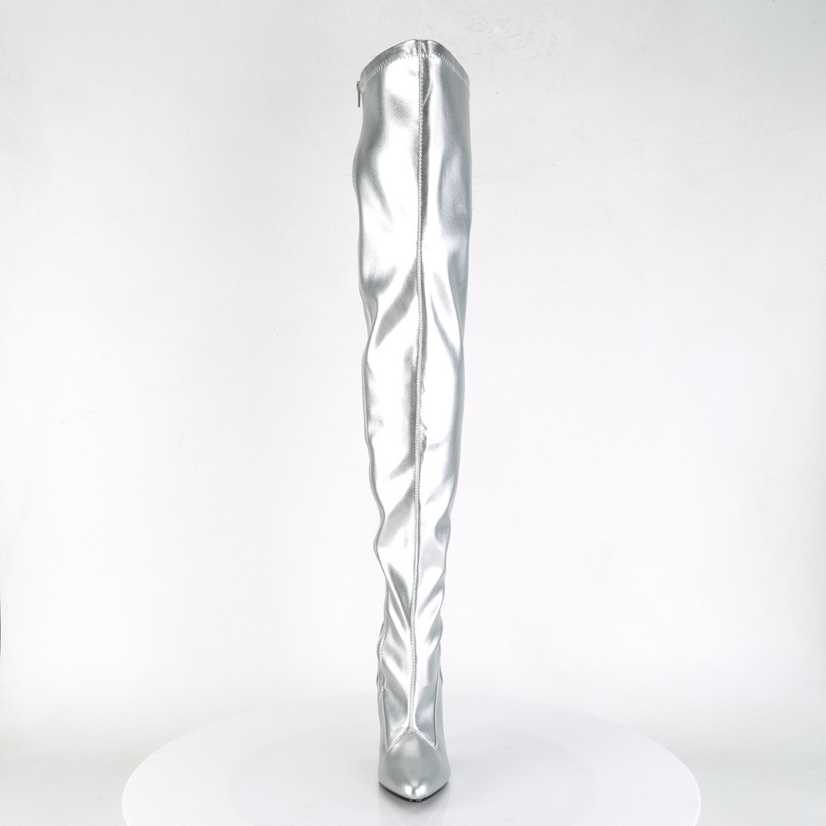 Pleaser Seduce-3000 S/PU - Silver High-Heel Single Sole Thigh High Boots