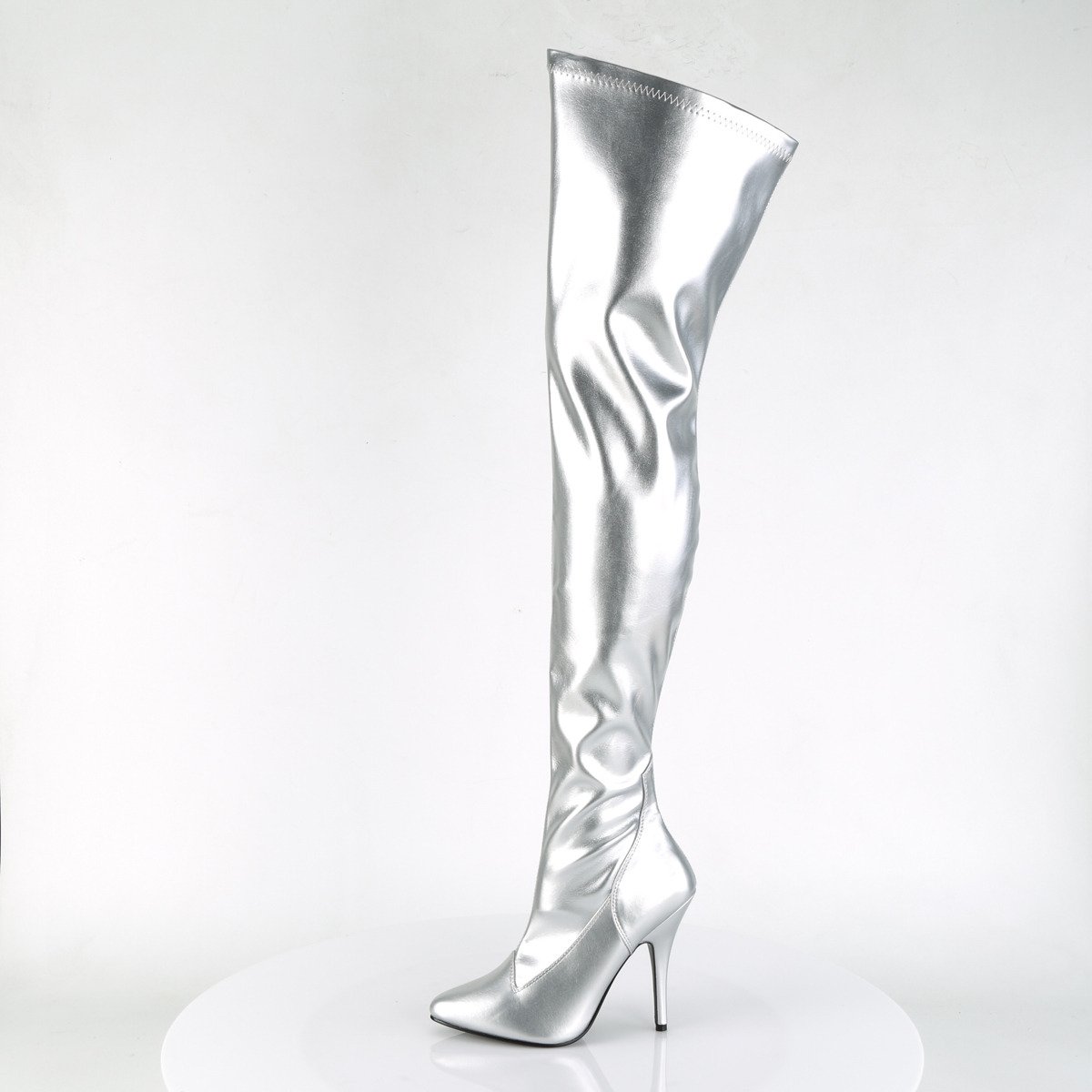 Pleaser Seduce-3000 S/PU - Silver High-Heel Single Sole Thigh High Boots