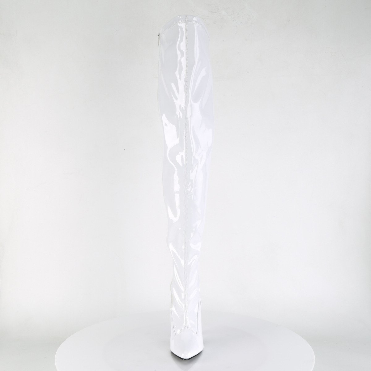 Pleaser Seduce-3000 W - Shiny White High-Heel Single Sole Thigh High Boots