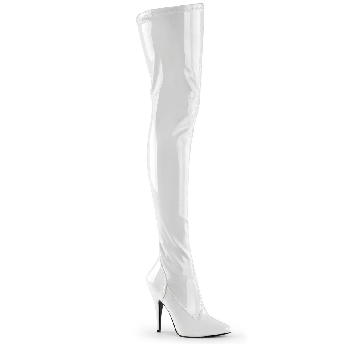 Pleaser Seduce-3000 W - Shiny White High-Heel Single Sole Thigh High Boots