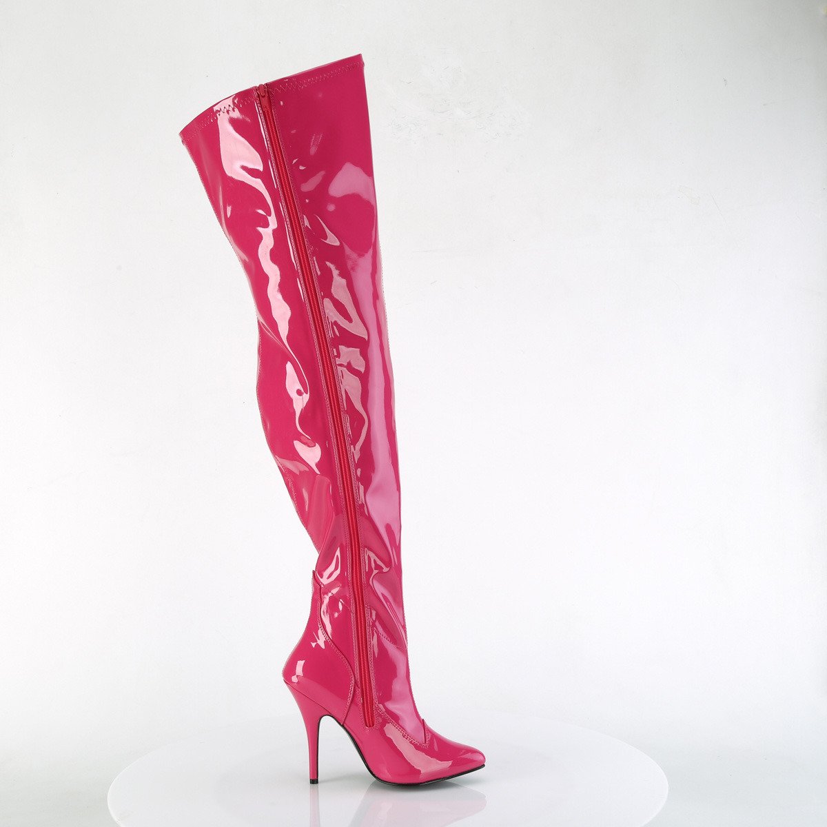 Pleaser Seduce-3000WC HP - Shiny Pink High-Heel Single Sole Thigh High Boots With Widened Calf