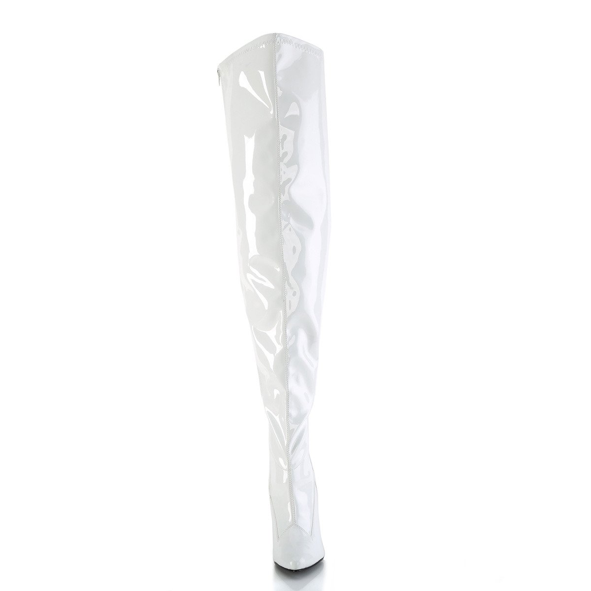 Pleaser Seduce-3000WC W - Shiny White High-Heel Single Sole Thigh High Boots With Widened Calf