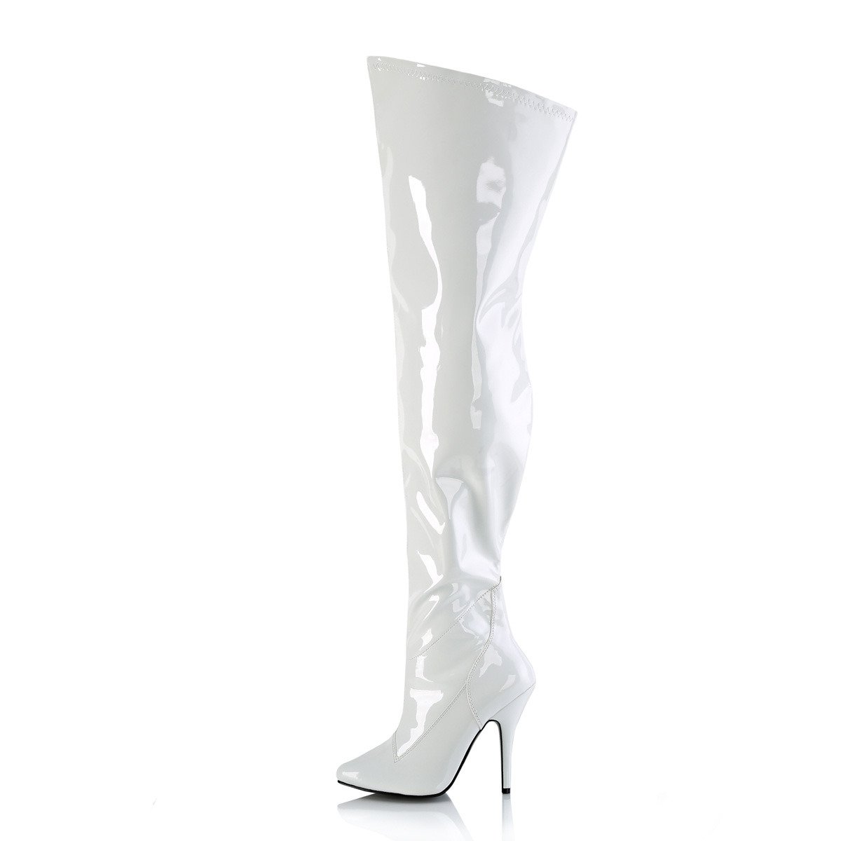 Pleaser Seduce-3000WC W - Shiny White High-Heel Single Sole Thigh High Boots With Widened Calf