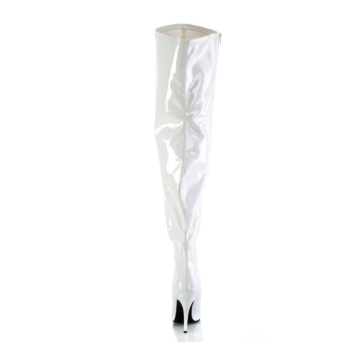 Pleaser Seduce-3000WC W - Shiny White High-Heel Single Sole Thigh High Boots With Widened Calf